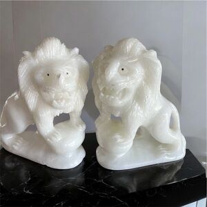Vintage Pair of Lion Bookends Book Ends Stone Heavy Door Stop